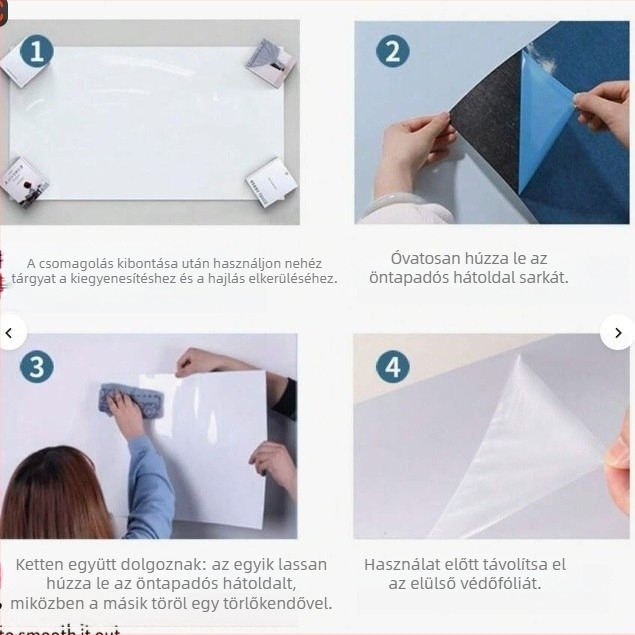 Fali mágneses fehér tábla öntapadó felülettel, zöld írható felülettel és tartozékokkal, törölhető