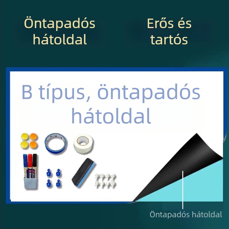 Fali mágneses fehér tábla öntapadó felülettel, zöld írható felülettel és tartozékokkal, törölhető