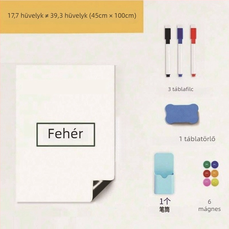 Fali mágneses fehér tábla öntapadó felülettel, zöld írható felülettel és tartozékokkal, törölhető