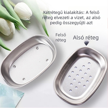 Rozsdamentes acélból készült kétszintes szappantartó fürdőszobába, vízelvezetővel