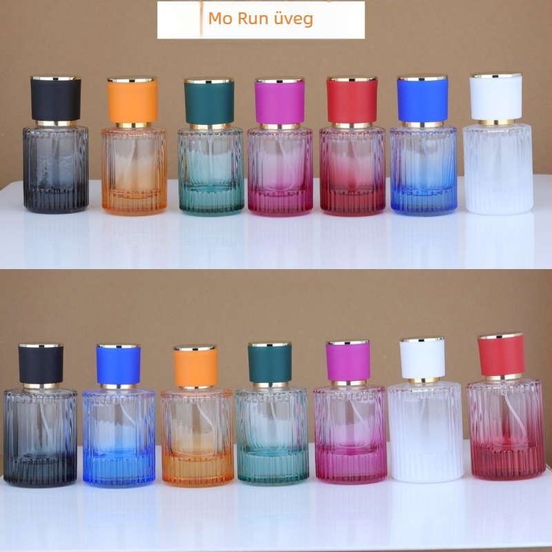Színes üveges parfümös flakon permetezősapkával, függőleges csíkos dizájn, 30 ml / 50 ml