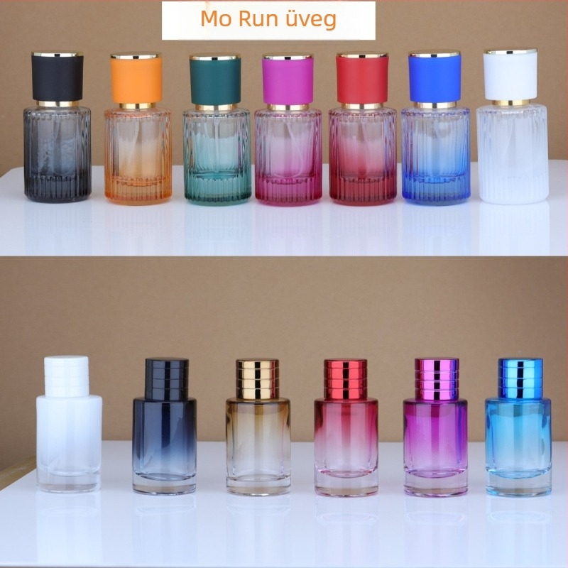 Színes üveges parfümös flakon permetezősapkával, függőleges csíkos dizájn, 30 ml / 50 ml