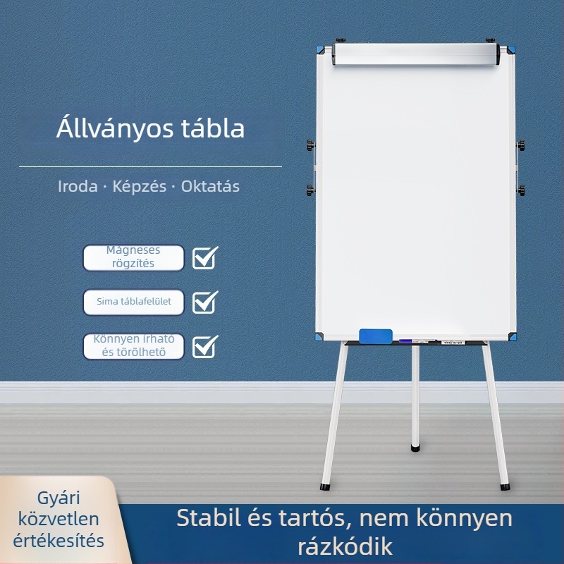 Mobil háromlábú mágneses kétoldalas fehértábla állvánnyal irodai értekezletekhez és képzésekhez