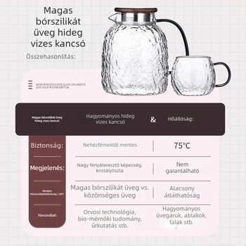 Hőálló üvegből készült hidegvíz-kancsó fa mintázattal, nagy kapacitású, otthoni használatra, teafőzéshez és hideg áztatáshoz.