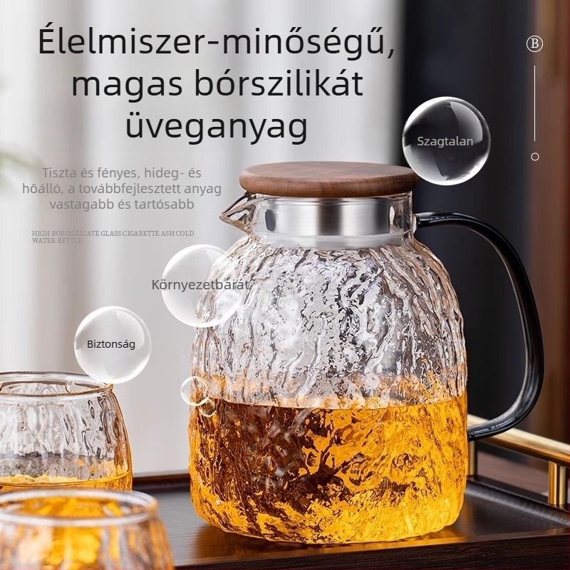 Hőálló üvegből készült hidegvíz-kancsó fa mintázattal, nagy kapacitású, otthoni használatra, teafőzéshez és hideg áztatáshoz.