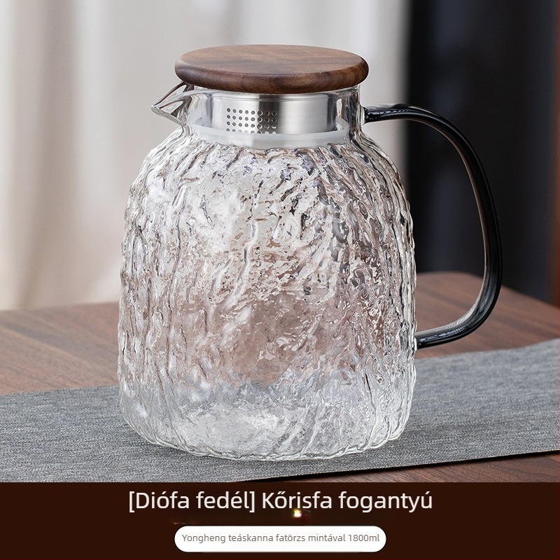 Hőálló üvegből készült hidegvíz-kancsó fa mintázattal, nagy kapacitású, otthoni használatra, teafőzéshez és hideg áztatáshoz.