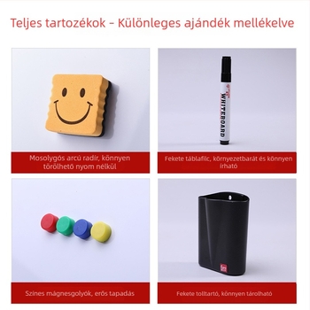 Funi asztali ketoldalas fehér tábla fekete keretű alumíniumötvözetből, összecsukható állvánnyal