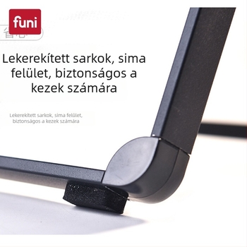 Funi asztali ketoldalas fehér tábla fekete keretű alumíniumötvözetből, összecsukható állvánnyal