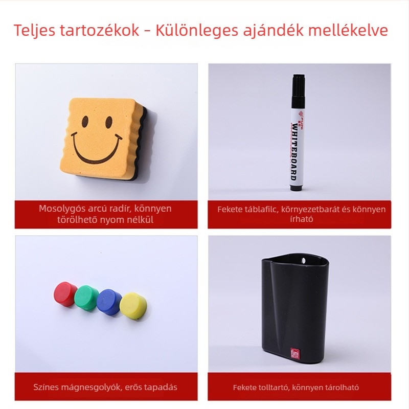 Funi asztali ketoldalas fehér tábla fekete keretű alumíniumötvözetből, összecsukható állvánnyal