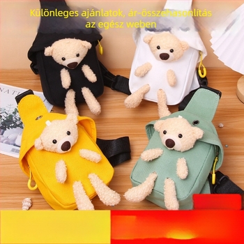 Mackó mintás vászon crossbody táska – mini méret, aranyos rajzfilm dizájn