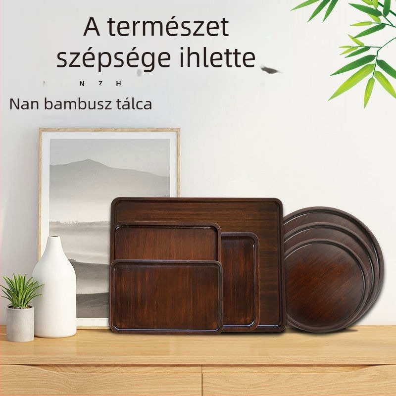 Diófából készült tálca, dióbarna bambusz tea ceremóniás tálca, bambusz teás tálca, gyümölcs- és kenyértál