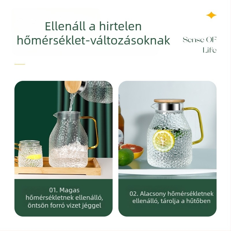 Boroszilikát üvegből készült teáskanna és hideg víz palack készlet, nagy kapacitás, hőálló, modern minimalistikus dizájn, ideális ajándék