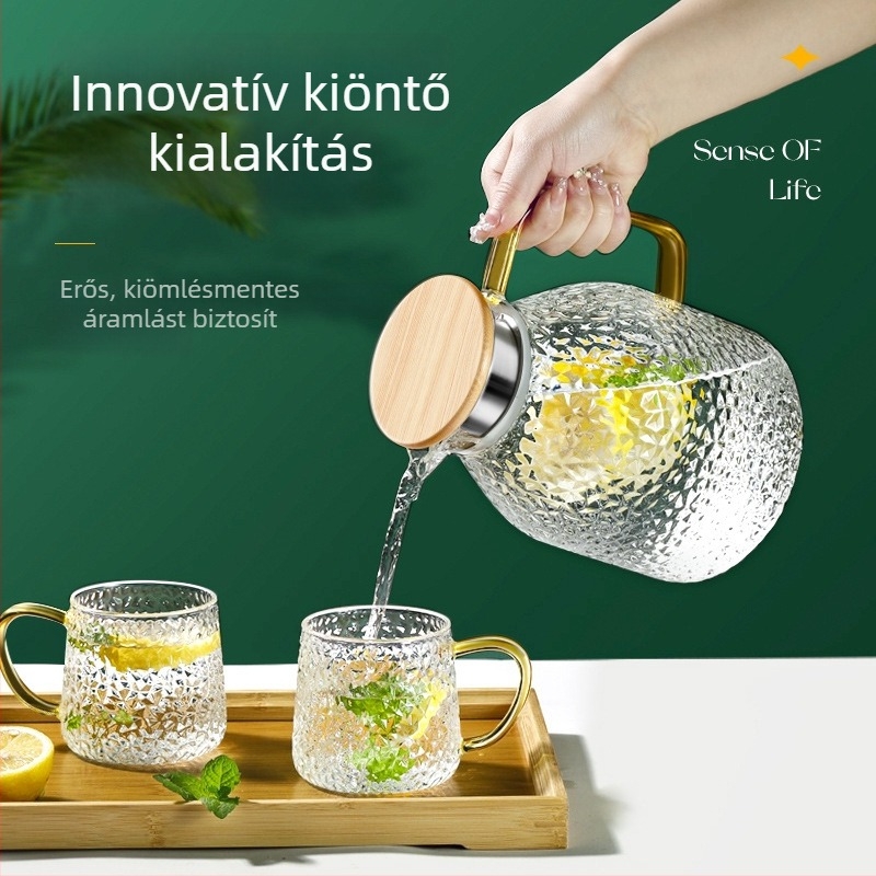 Boroszilikát üvegből készült teáskanna és hideg víz palack készlet, nagy kapacitás, hőálló, modern minimalistikus dizájn, ideális ajándék