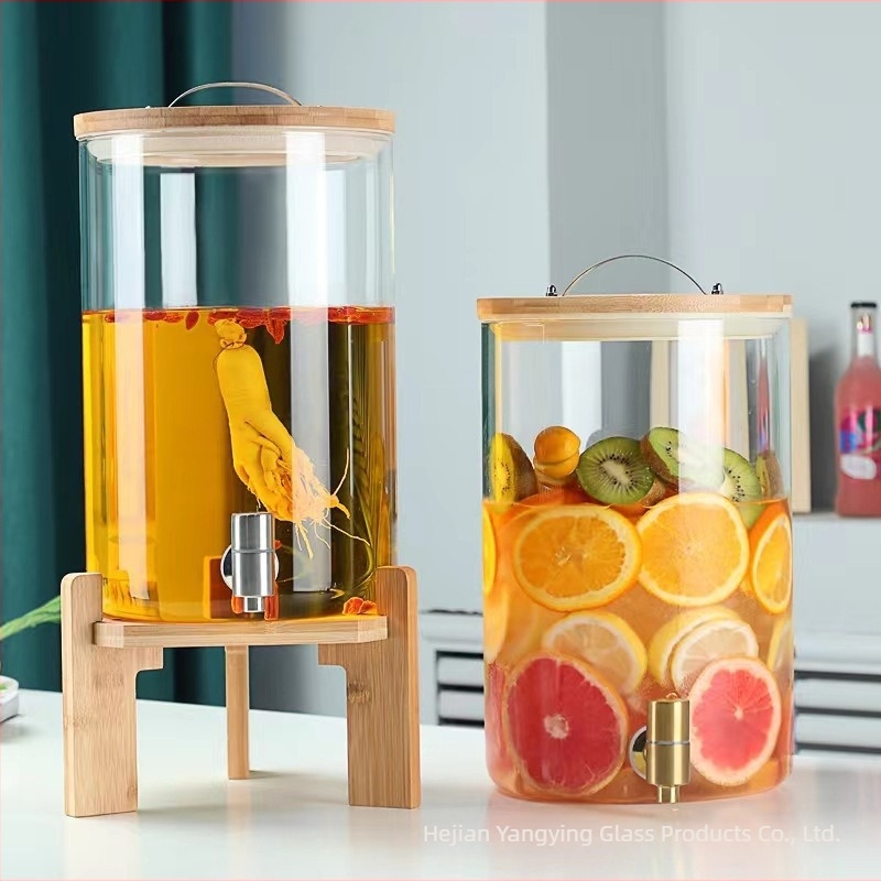 Csapos italdispenser boroszilikát üvegből, hőálló, nagy kapacitású, gyümölcslevekhez, vízhez és limonádéhoz