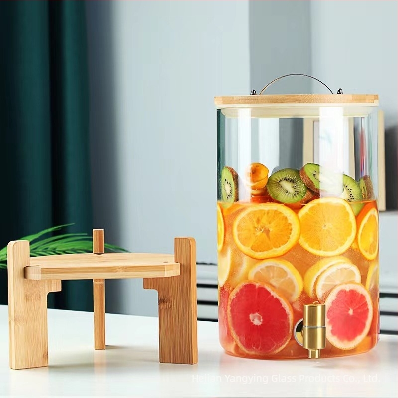 Csapos italdispenser boroszilikát üvegből, hőálló, nagy kapacitású, gyümölcslevekhez, vízhez és limonádéhoz