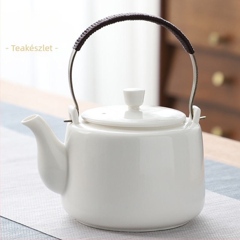 Nagy kapacitású fehér porcelán teáskanna szűrővel és nagy fogantyúval teázáshoz