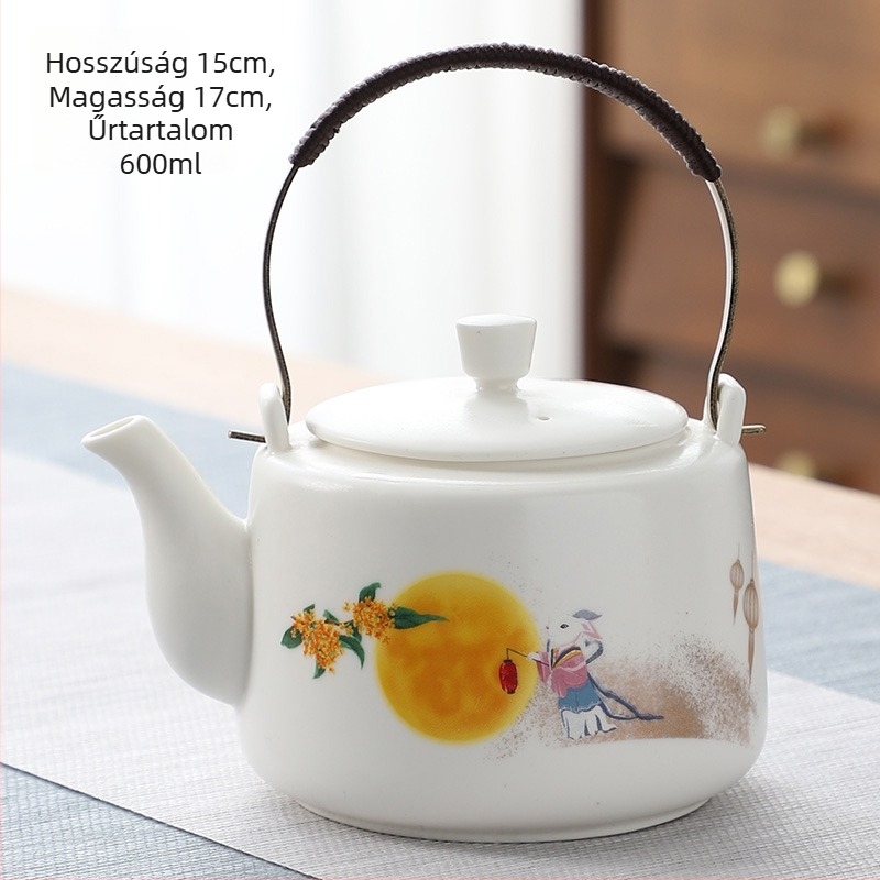 Nagy kapacitású fehér porcelán teáskanna szűrővel és nagy fogantyúval teázáshoz