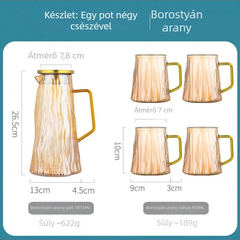 Jégkristály mintás üvegkészlet hideg vízhez: nagy kapacitású kancsó és poharak, kancsó gyümölcsléhez és gyümölcstea hideg áztatáshoz