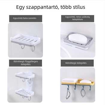 Új kreatív forgó szappantartó, fúrás nélküli, két szintű lefolyóval, fürdőszobai falra szerelhető