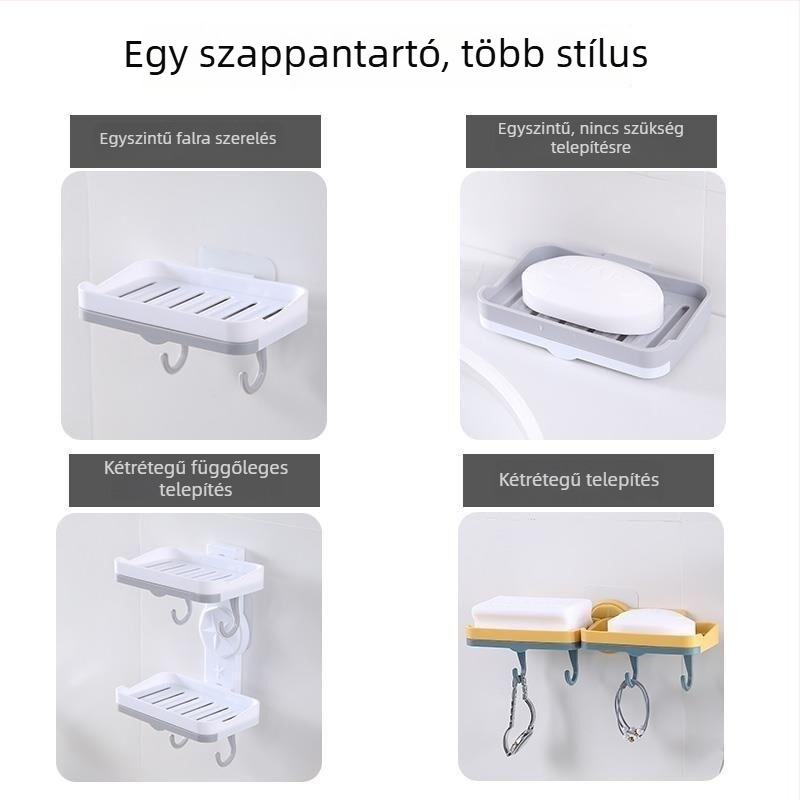 Új kreatív forgó szappantartó, fúrás nélküli, két szintű lefolyóval, fürdőszobai falra szerelhető