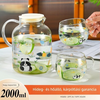 Boroszilikát üvegből készült gyümölcskanna és hidegvíz pohár készlet, hőálló, nagy kapacitású otthoni használatra.