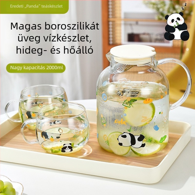 Boroszilikát üvegből készült gyümölcskanna és hidegvíz pohár készlet, hőálló, nagy kapacitású otthoni használatra.