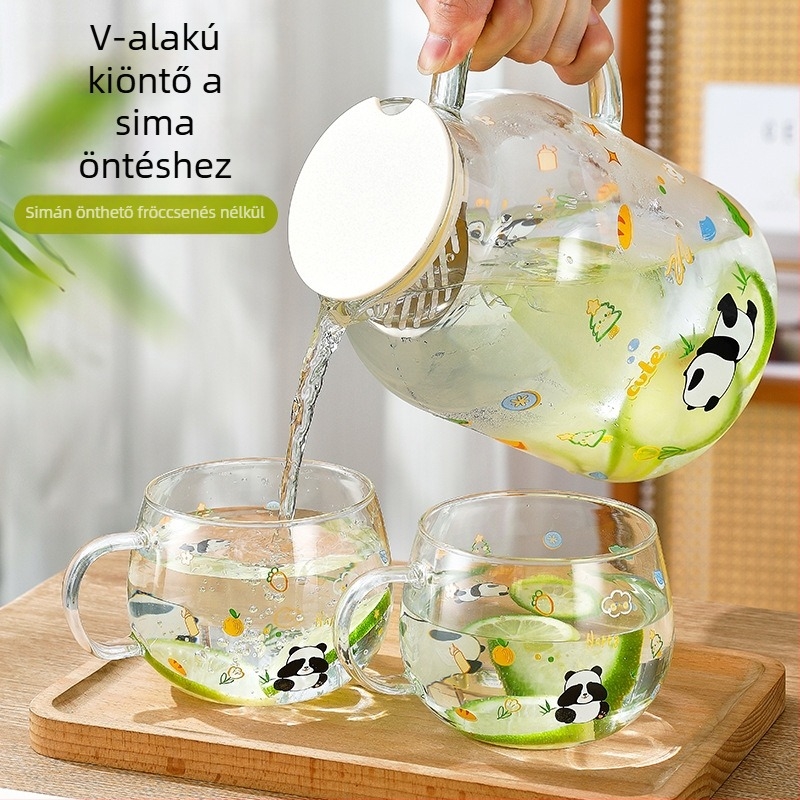 Boroszilikát üvegből készült gyümölcskanna és hidegvíz pohár készlet, hőálló, nagy kapacitású otthoni használatra.