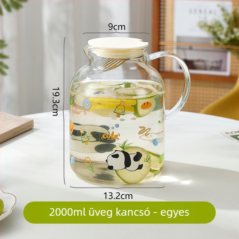 Boroszilikát üvegből készült gyümölcskanna és hidegvíz pohár készlet, hőálló, nagy kapacitású otthoni használatra.
