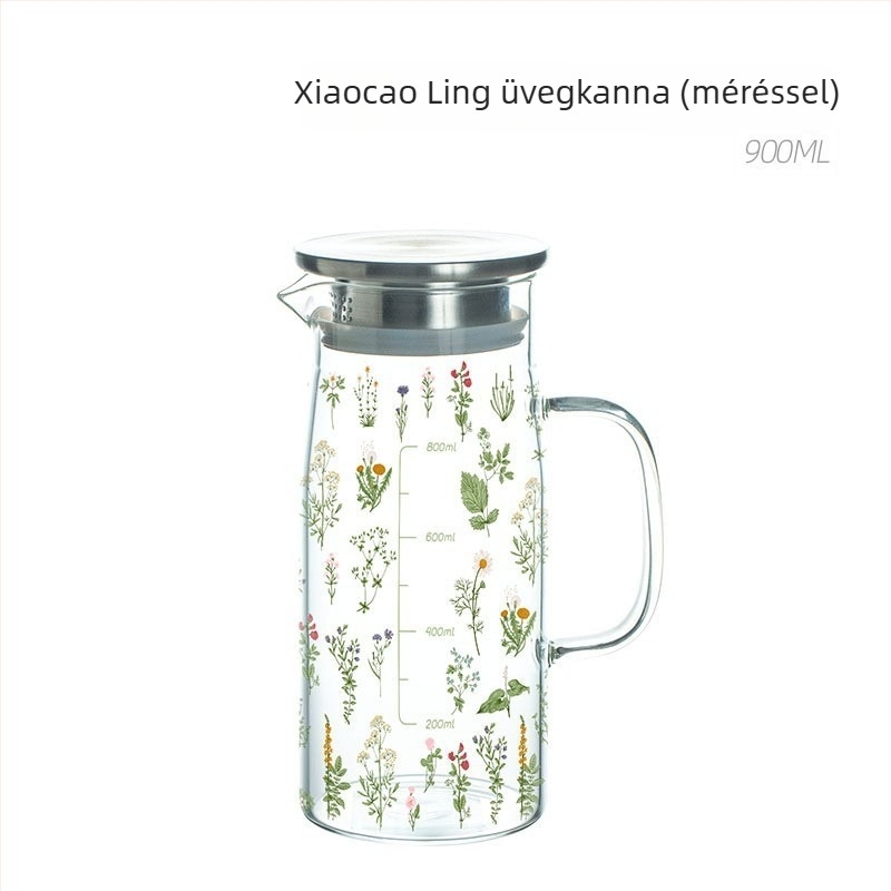 Mori stílusú üvegkancsó nagy kapacitással és skálázott jelzésekkel, ideális reggelire, tejhez, teához és hideg vízhez, otthoni használatra