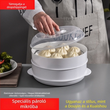 Mikrohullámú sütőhöz készült gőzölő edény, élelmiszer-minőségű, vastag kivitelű, fedéllel, ellenálló magas hőmérsékleten, gőzölő rács zsemle és gombócok számára