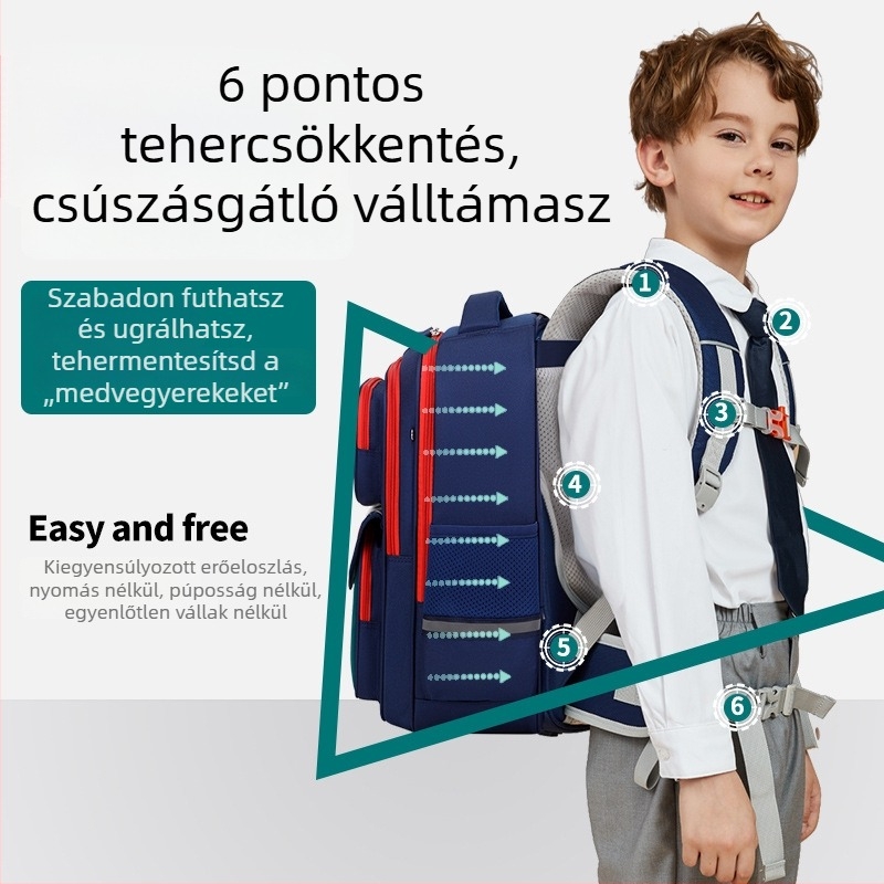 Brit-stílusú általános iskolai hátizsák gyerekeknek, vízlepergető, gerinc- és deréktámasz, nagy kapacitású, Oxford anyag