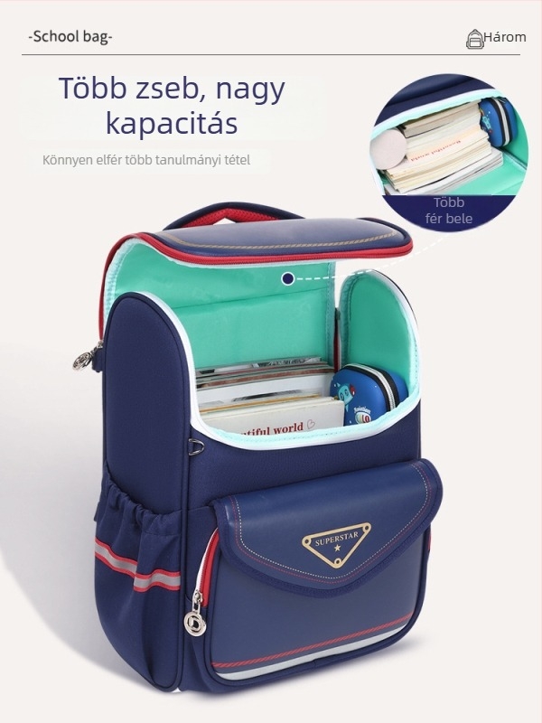 Vízálló, nagy kapacitású gerincvédő iskolai hátizsák általános iskolások számára, uniszex