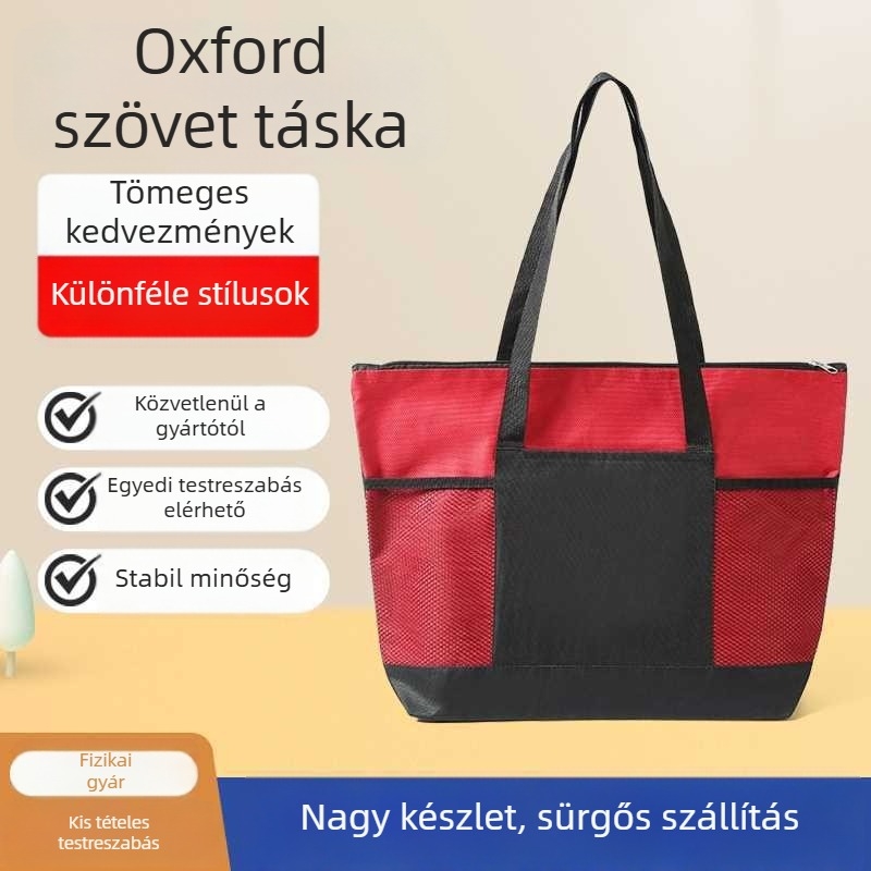 Vízálló 600D Oxford anyagból készült tote táska, nagy kapacitás, kézi- és vállon hordható, logóval testreszabható