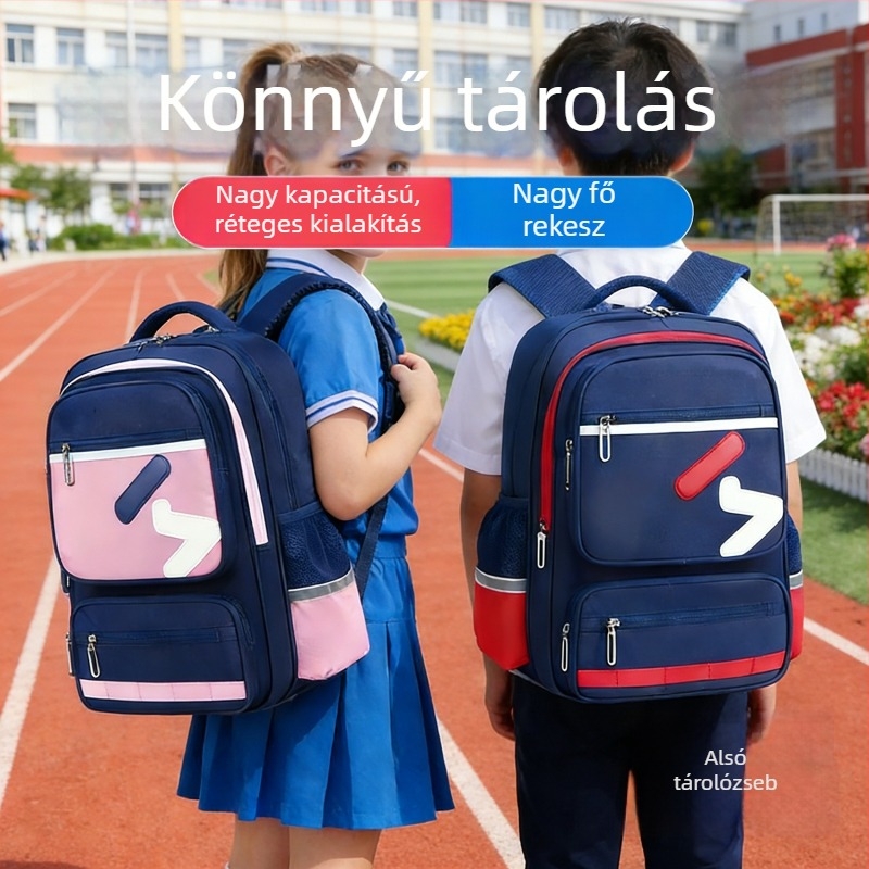 Új brit stílusú gyerek iskolai hátizsák, nagy kapacitású, uniszex, gerincvédő, nagy zseb, két vállpánt