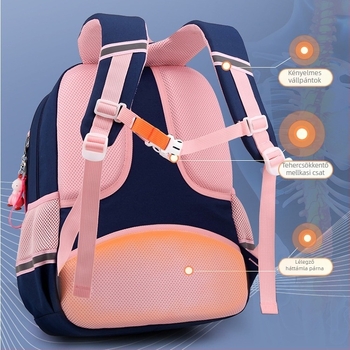 Könnyű, nagy kapacitású ergonomikus iskolai hátizsák alsósiskolások számára, lélegző nylonból, gerincvédő, uniszex, egyszínű
