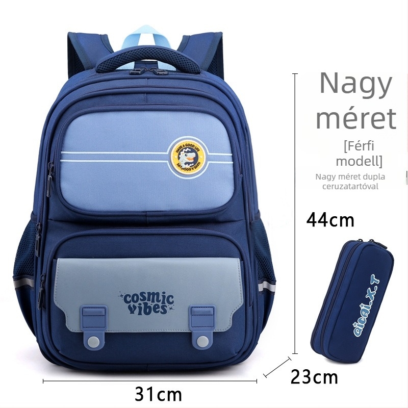 Könnyű, nagy kapacitású ergonomikus iskolai hátizsák alsósiskolások számára, lélegző nylonból, gerincvédő, uniszex, egyszínű