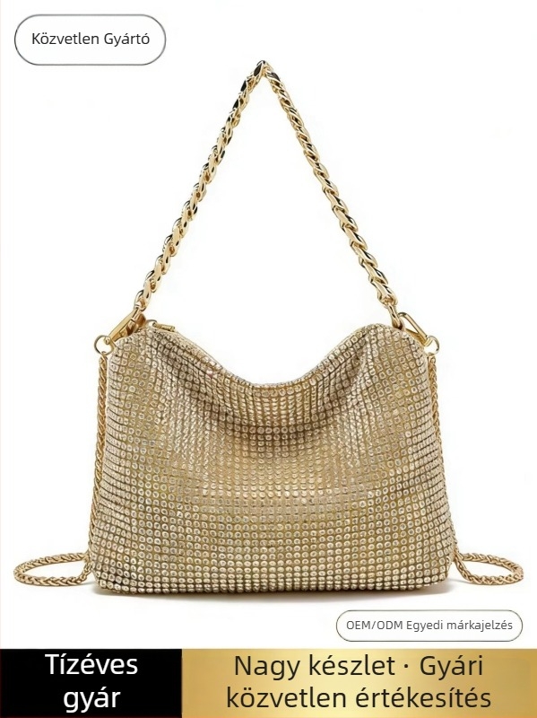 2026-os új fém láncos táska kristálydíszítéssel nőknek, elegáns niche-stílusú crossbody táska