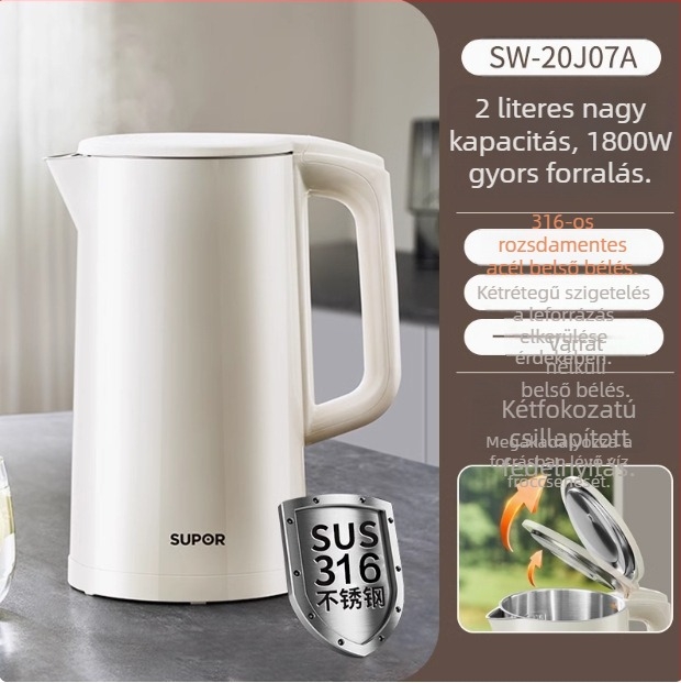 Supor 2,2 L rozsdamentes acél elektromos vízforraló, szigeteléssel és automatikus kikapcsolással