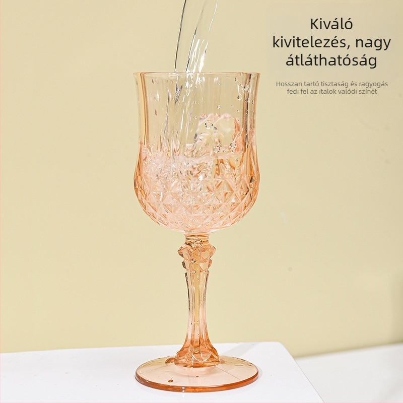 Műanyag, áttetsző boros pohárkészlet kristály gyémánt mintával, bárhoz és étterembe