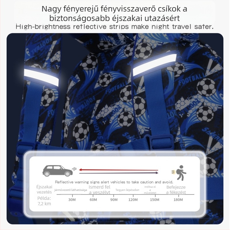 Általános iskola alsó tagozatos fiúk és lányok számára készült futball mintás hátizsák, nagy kapacitás, gerincvédő, 6–12 év, könnyű és tehermentesítő