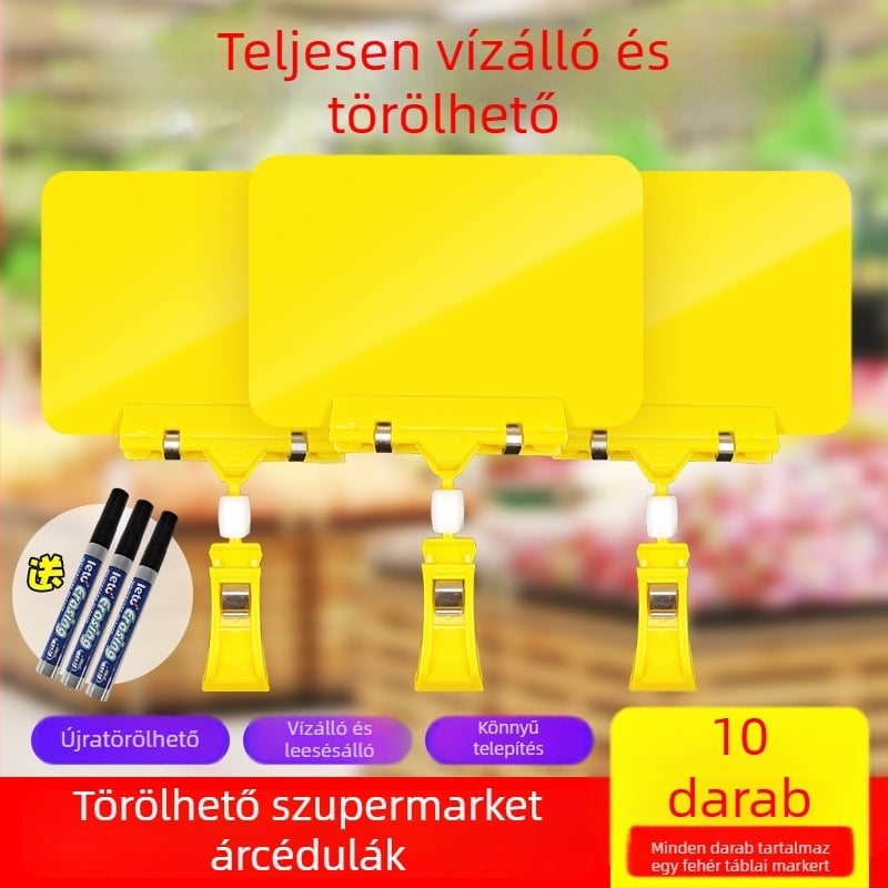 Törölhető árcédula megjelenítő kártya gyümölcsök és zöldségek számára, ár címkével és klipszel