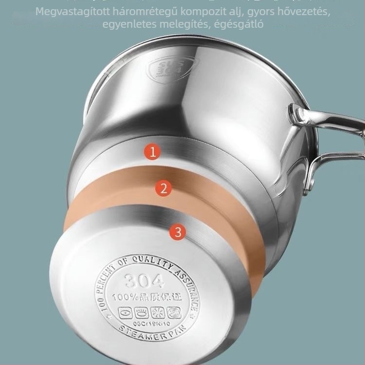 Mini tejesfazék 304 rozsdamentes acélból, vastag alj, kis edény leveshez és tésztához, babaételekhez, 14–16 cm, üvegfedél