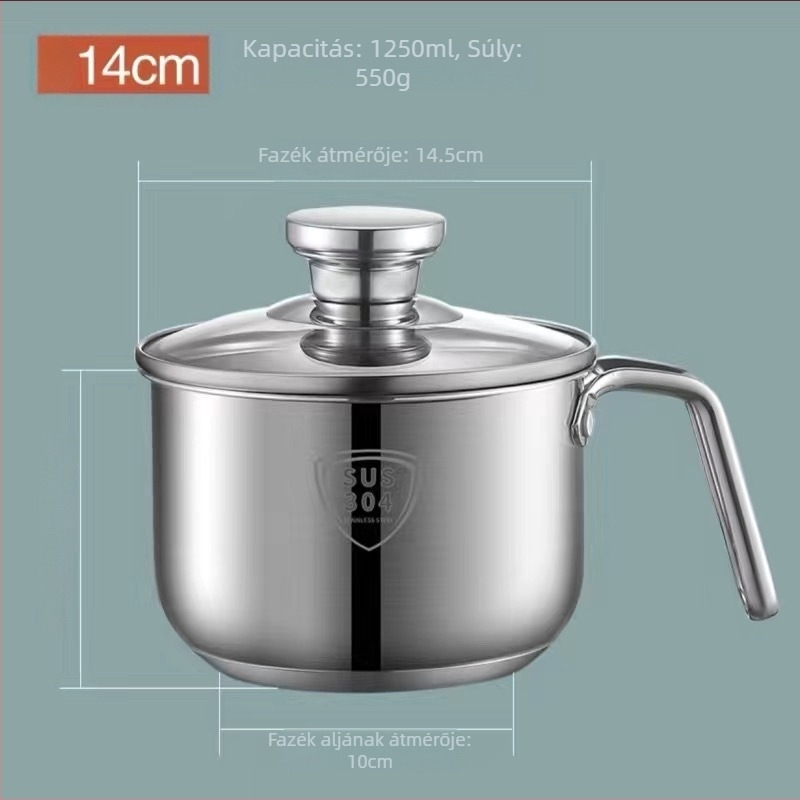 Mini tejesfazék 304 rozsdamentes acélból, vastag alj, kis edény leveshez és tésztához, babaételekhez, 14–16 cm, üvegfedél