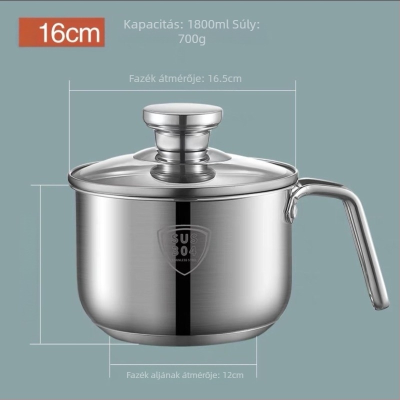 Mini tejesfazék 304 rozsdamentes acélból, vastag alj, kis edény leveshez és tésztához, babaételekhez, 14–16 cm, üvegfedél