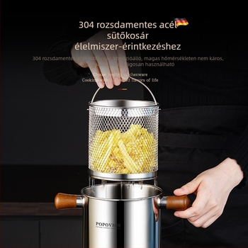 304 rozsdamentes acél fritőz tál szűrővel, kompakt mélyfazék otthoni használatra