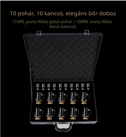 Aranyfóliás üvegpohár-készlet szeszes italokhoz, kis poharakkal, elegáns, első osztályú minőség