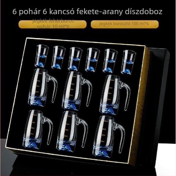 Aranyfóliás üvegpohár-készlet szeszes italokhoz, kis poharakkal, elegáns, első osztályú minőség
