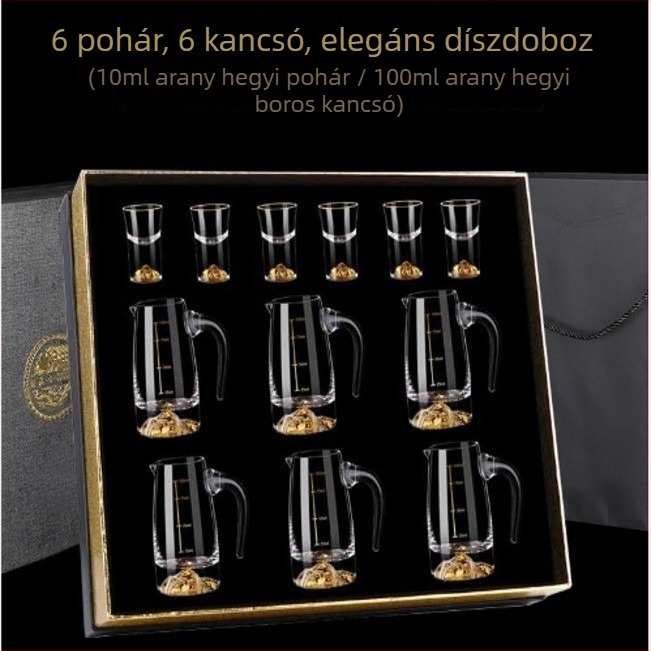 Aranyfóliás üvegpohár-készlet szeszes italokhoz, kis poharakkal, elegáns, első osztályú minőség