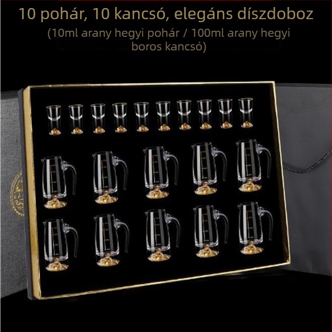 Aranyfóliás üvegpohár-készlet szeszes italokhoz, kis poharakkal, elegáns, első osztályú minőség