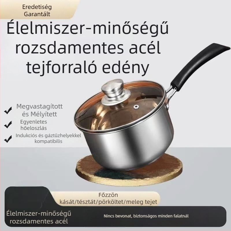 Rozsdamentes acélból készült, vastag aljú tejfőző fazék, élelmiszer-minőségű, otthoni használatra, ideális instant tészta, babaleves, bébi tej és bébiételek számára, indukciós főzőlapokkal kompatibilis